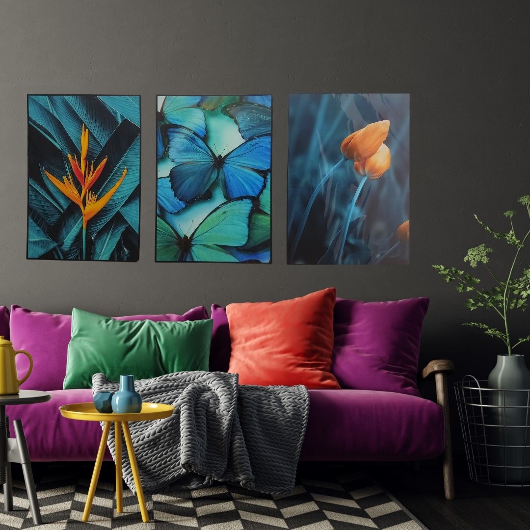 kit 3 Quadros decorativos 41x28,50 cm impressão UV | Folhas 50