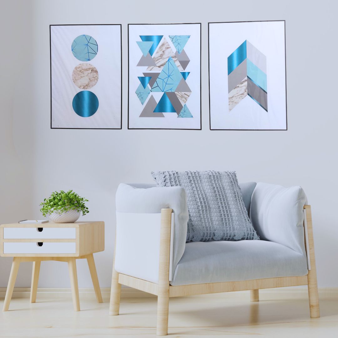 kit 3 Quadros decorativos 41x28,50 cm impressão UV | Abstrato 42